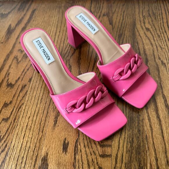 NIB Steve Madden Rego Pink Chain Slide Heel Sandal - Picture 1 of 5